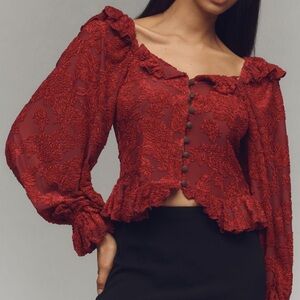 Anthropologie Burnout Peasant Velvet Floral Women's Blouse